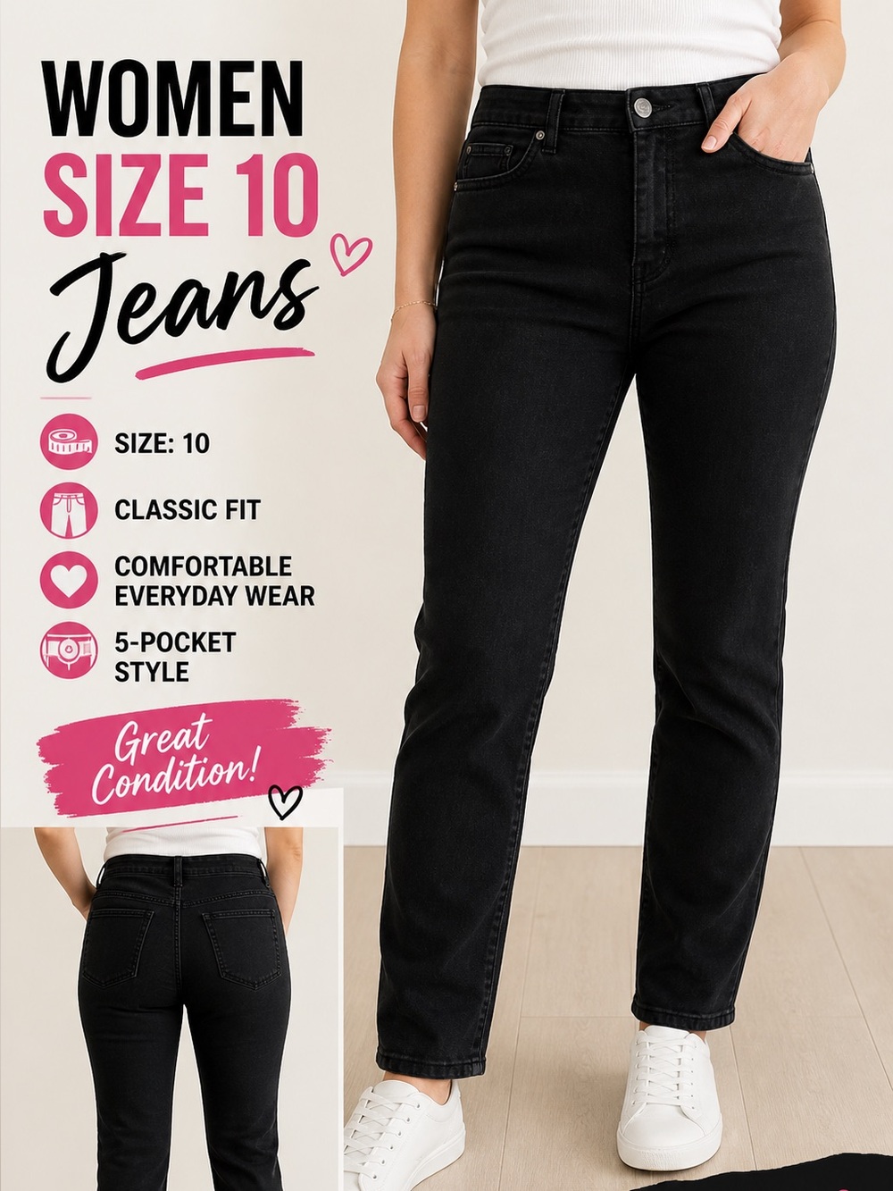 1822 Black Women's Skinny Jeans - Classic Slim Fit size 10